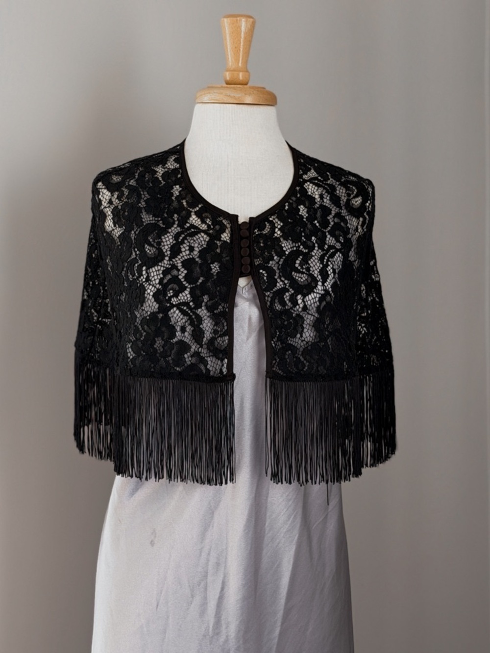 1920s Inspired Black Lace Fringe Shawl Playful Promises Boudoir Wrap